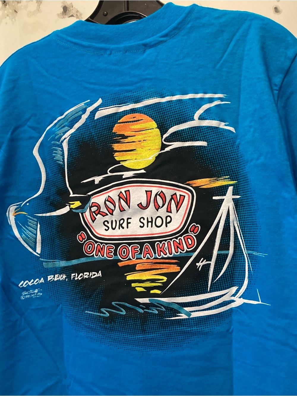 Vintage 90s Ron Jon Surf Shop Graphic Tee with Sunset Sailboat Hanes NWT